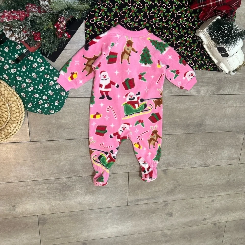 New Children Place Baby Girl Christmas Sleeper Pajamas Santa Fleece Footie 3-6M